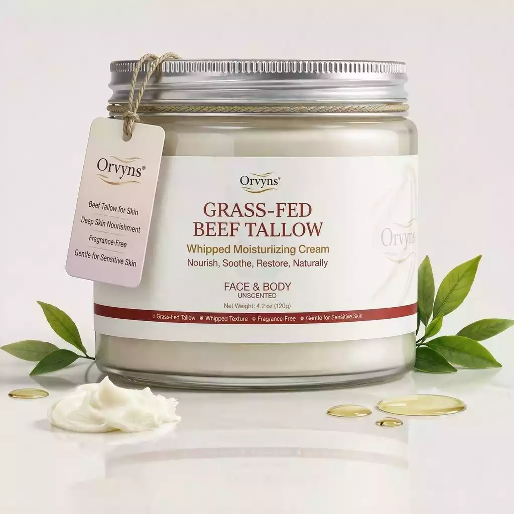 Orvyns Grass-Fed Beef Tallow Whipped Moisturizing Cream jar