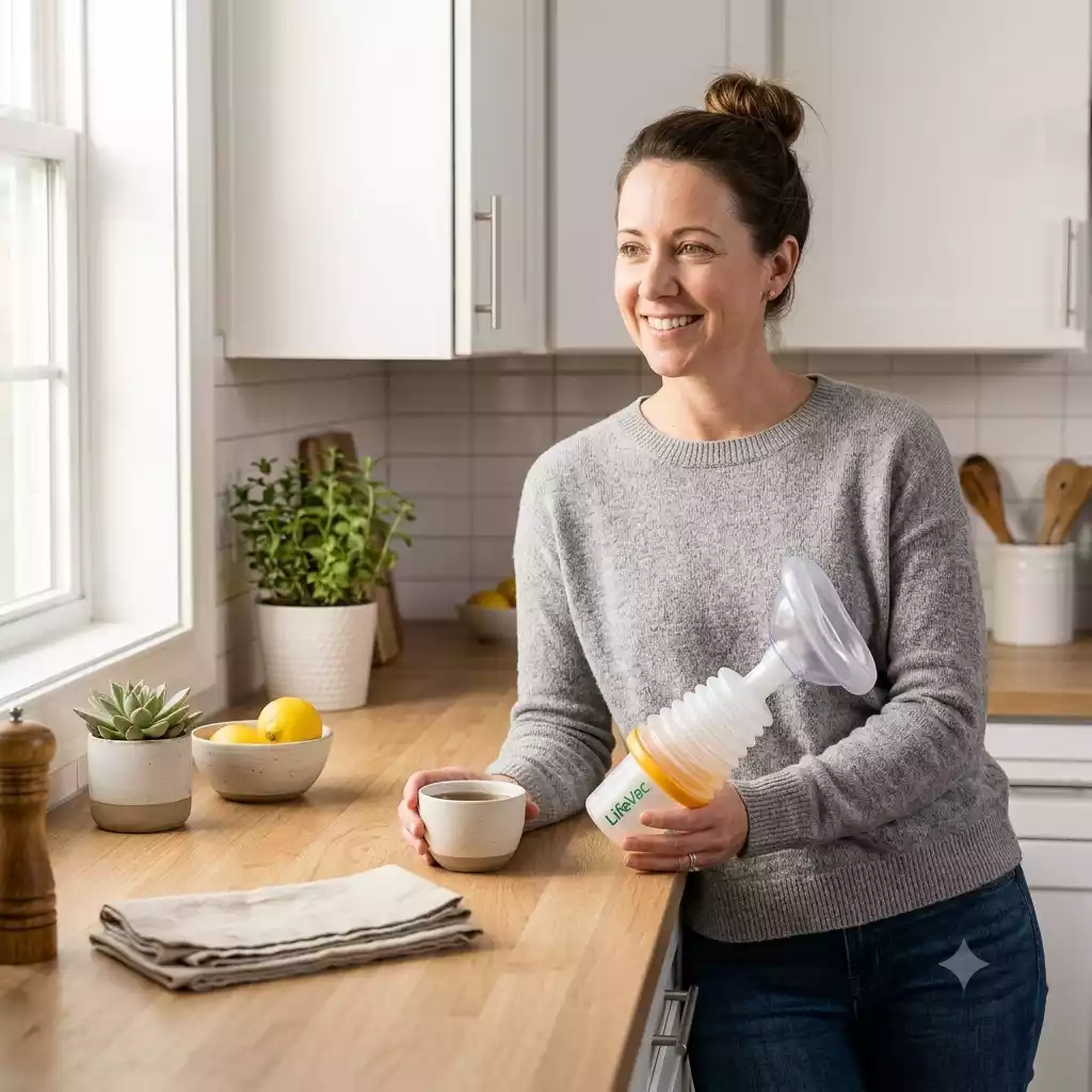 Woman holding LifeVac device casually